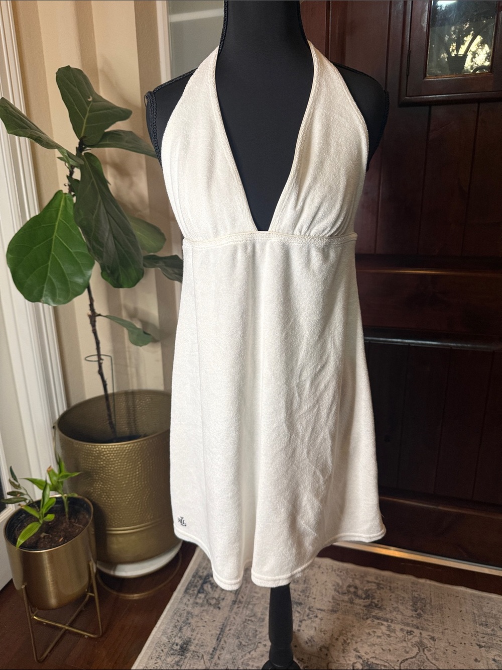 Ralph Lauren Ivory Halter Terry Swim Cover-Up Size L